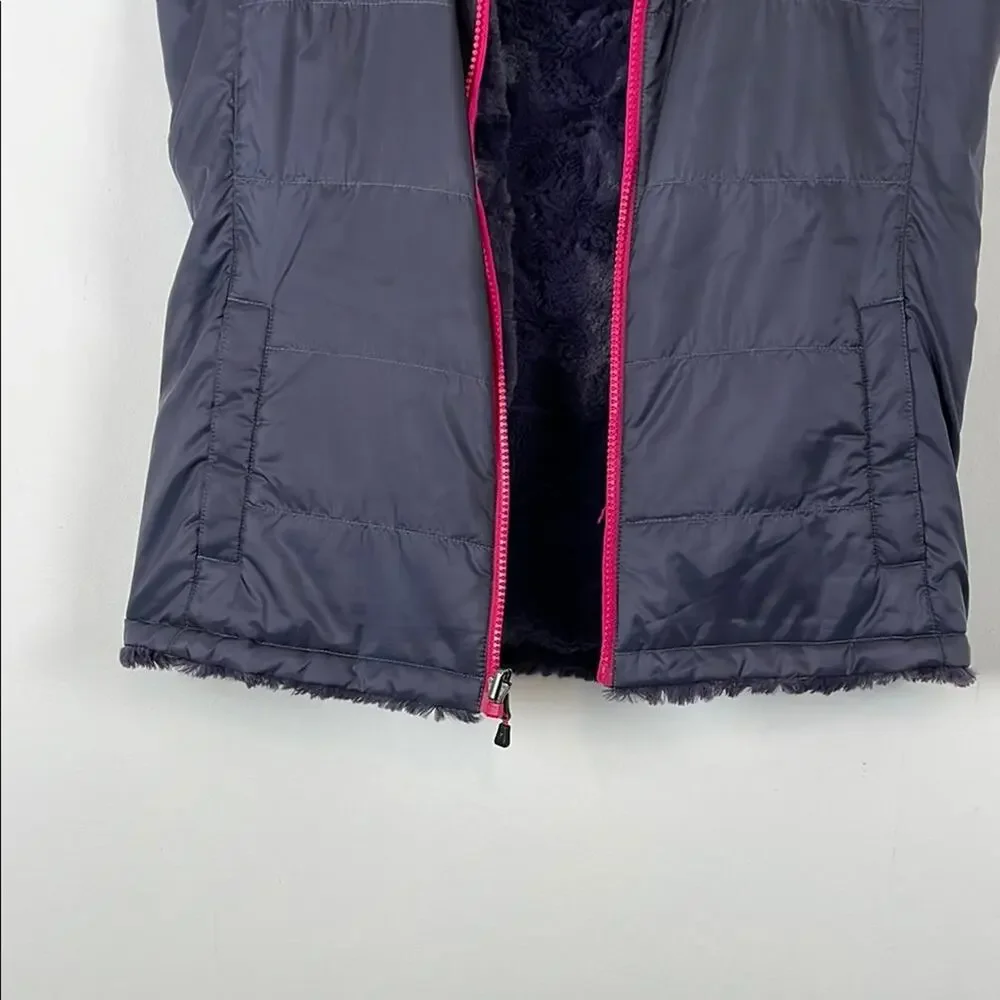 The North Face Reversible Fluffy Womens S Blue Fleece Vest with Pink Full Zipper